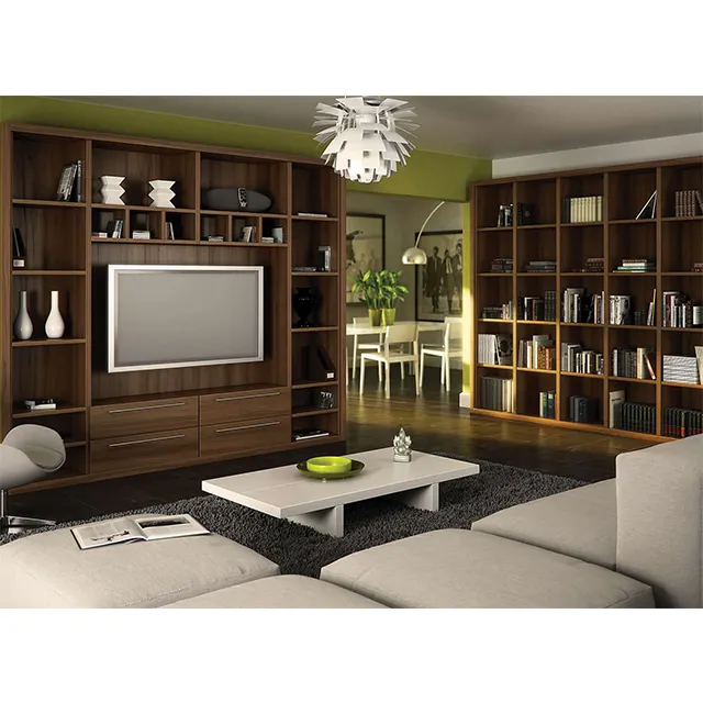 Kejia Home Usage Tea Table And TV Cabinet Combination Background Wall Hidden Wooden Led TV Cabinet Modern