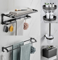Support de douche moderne de luxe en aluminium brosse de toilette porte-serviettes en papier porte-serviettes barre noir ensemble de douche toilette accessoires de salle de bain