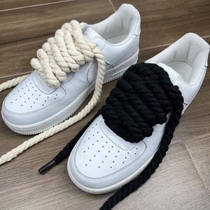 Lacets de chaussures ronds en coton et lin vintage OLIAN, style tissage, lacets audacieux, lacets de chaussures en toile à bout rond, largeur 8 mm, lacets de chaussures pour femmes et hommes - Product Image 2