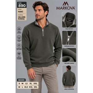 เสื้อไหมพรมคอเต่าซิปผู้ชาย MARKOVA สีเขียวสไตล์ 890 ผ้าถักเนื้อนุ่มสำหรับฤดูหนาว คุณภาพเยี่ยม ขายดีที่สุด ขายส่ง - Product Image 1