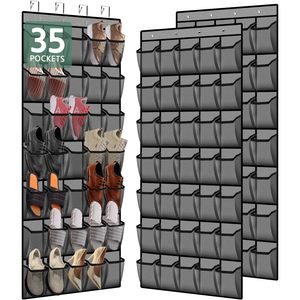 Organisateur de chaussures à suspendre sur la porte, 35 poches, en maille grise, pour hommes et femmes, rangement pour baskets, à fixer derrière la porte ou au mur, type crochet - Product Image 1