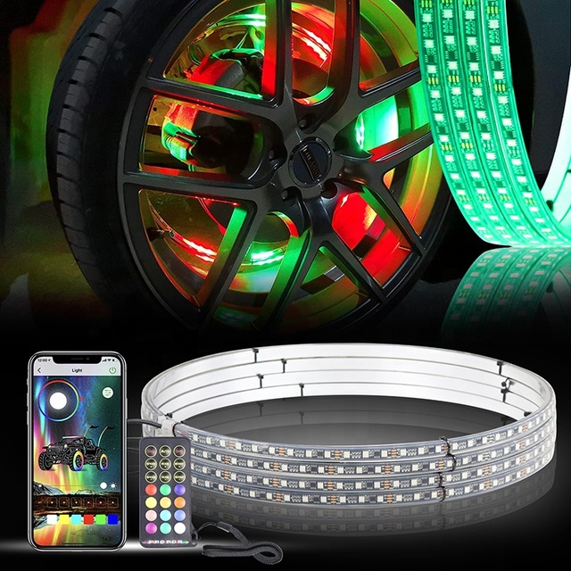 Single Side 15.5inch RGB LED Wheel Lights for Car Truck ATV UTV Offroad 4x4 Waterproof Flexible Auto Exterior Lighting