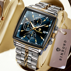Montre pour homme BINBOND, bracelet en acier inoxydable, montre-bracelet résistante aux rayures, résistante à 30 m, multifonction, six aiguilles, montre de luxe - Product Image 1