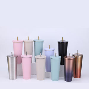 Gobelets isothermes en acier inoxydable 500-750 ml avec paille, tasses à café de voyage à design droit pour tous les utilisateurs - Product Image 1