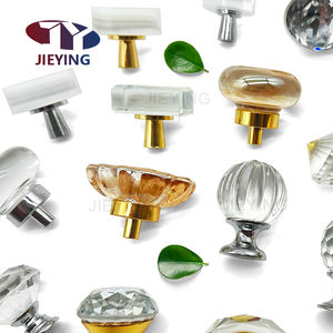 Jieying Wholesale Simple Single Hole <strong>Gold</strong> Base Luxury Drawer Wardrobe Cabinet <strong>Door</strong> <strong>Knobs</strong> Round Head Crystal Handle - Product Image 6