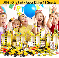 Coffret Cadeau Fête d'Anniversaire Thème Construction : Bracelets Excavatrice, Pailles, Baguettes à Bulles, Porte-clés, Autocollants, Mini Véhicules Jouets
