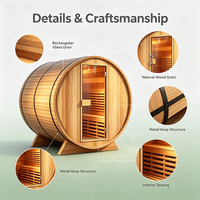 Sauna de Vapor Seco para Exteriores, Sauna de Barril de Cedro Rojo con Panel de Control Computarizado, Capacidad para 2 Personas, Calefacción de 4-6KW