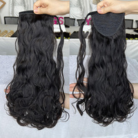 Extension de cheveux Humain queue de cheval vague d'eau couleur noire naturelle envelopper autour de 100% extensions de queues de cheval de cheveux humains