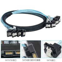 Kabel SFF-8087 ke 4 SATA SAS 4.0 Sudut Kanan 0.5M untuk Adaptor Penyimpanan Internal Server HDD SSD