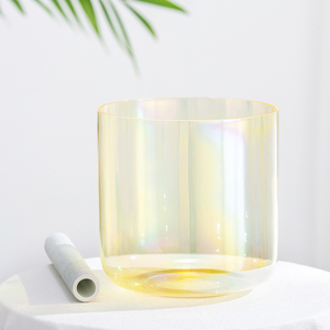 קערות קריסטל קוסמיות צהובות טבעיות בהתאמה אישית של ג'ינפאנג עם פטיש חינם לשיפור מדיטציה - Product Image 1