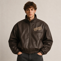 Veste en cuir pour homme, style universitaire, avec logo brodé en chenille personnalisé, motif lettres vintage, fermeture éclair, en similicuir, pour l'hiver