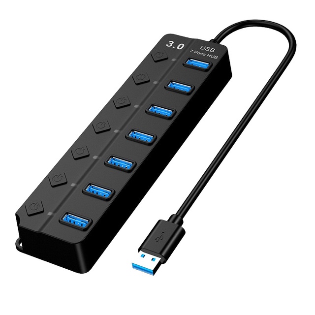 USB Multiple Ports Expansion Splitter Individual On/Off Switch LED Indicator Portable Usb Hub 3.0 Splitter 7 Port Usb Data Hub