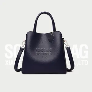 Soochic Dress Trendy Simple Medium Women's Shoulder Bag Pure Black Ladies Leather Handbags Casual Removable Strap Cross Body Bag