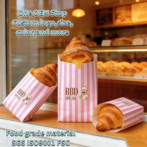 Bolsa <span class=keywords><strong>de</strong></span> Papel Kraft Reciclado con Revestimiento <span class=keywords><strong>de</strong></span> Cera Resistente a la Grasa, Color Rosa, con Logotipo Personalizado, para Pasteles, Galletas, Bocadillos y Papas Fritas - Product Image 6