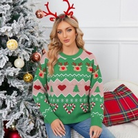 Pull en tricot épais contrastant pour femme, style européen et américain, coupe ample, collection automne 2026, motif renne de Noël, pour le commerce extérieur