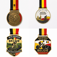 Médaille de récompense de course cycliste style pavés, en alliage de zinc 3D, or antique, argent, bronze, sur mesure, pour courses cyclistes belges, avec ruban