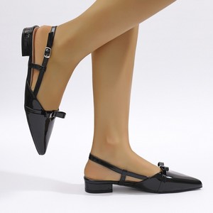 Xuanhui Koreanischer Stil <span class=keywords><strong>Orange</strong></span> Lackleder Slingbacks Elegante Schleife Spitze Zehe Stabile Niedrige Blockabsatz-Sandalen für Damen - Product Image 2
