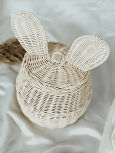 High Quality Cute Rabbit Shape Rattan <b>Storage</b> <b>Basket</b> With Gold Stamp Eco-Friendly <b>Toy</b> Organizer For Children - Product Image 3