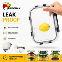 BEEMAN 玻璃食品储存容器套装，带硅胶盖，密封防漏，可微波加热，适合备餐午餐盒，OEM定制徽标