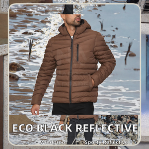 Custom Unisex Reflective <b>Pattern</b> Front Sustainable Zippered Sporty <b>Quilted</b> Hooded <b>Jacket</b> Casual Waterproof Breathable - Product Image 2
