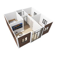 Maison préfabriquée en acier à deux étages avec cuisine, salon, chambre et entrée pour l'hébergement familial, résistante au feu et à l'eau