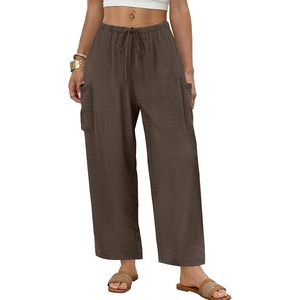 Pantalones Anchos de Cintura Alta para Mujer, Pantalones Palazzo Fluidos y Transpirables, Ropa de Lino Informal de Verano para el Trabajo, Talla Pequeña - Product Image 2