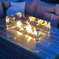 Luxus Rattan Outdoor Ecksofa Set Terrassen möbel Garten Gas Feuerstellen Tisch außerhalb Metall Stahl Modern 9 Stück Patio Set