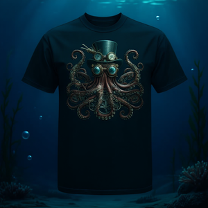 Camiseta Promocional con Diseño de Pulpo, Calamar, Kraken, Animal Marino, Estilo Steampunk - Product Image 3