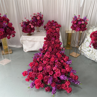 Nouvelle conception IFG : Décoration de table de mariage, chemin de fleurs en cascade de roses fuchsia de 8 pieds