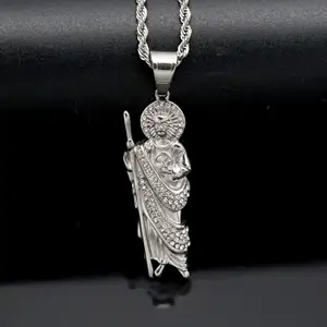 CZ San Judas colgante y collar de cadena de cuerda joyería para hombres diamante cristiano St Jude collar llamativo