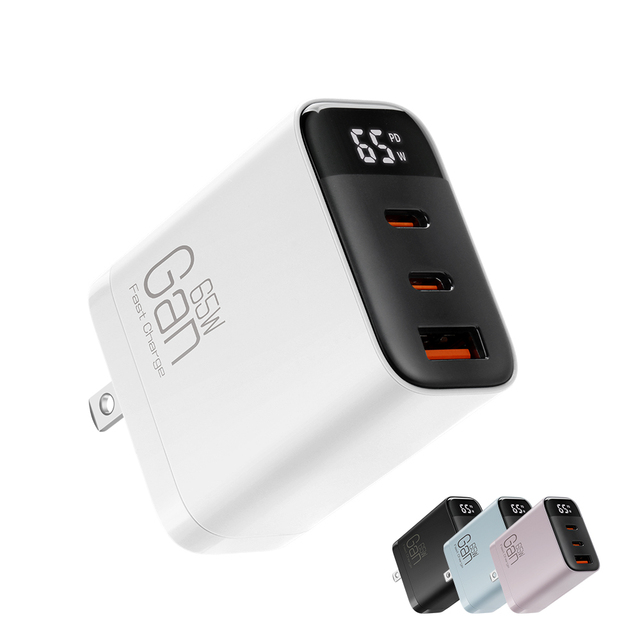 K39 GaN Smart Digital Display Multi-Port Mobile Phone & Laptop Charger with 65W PD 3.0 Fast Charging Foldable Design for Camera