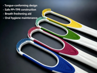 Grattoir à langue double face en plastique de qualité médicale, nouveau design, en deux couleurs, lot de 2 pièces