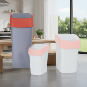 Cestino per Rifiuti Flip Bin 50 L Grigio con Coperchio Rosso Design Minimalista Multiuso - Product Image 3