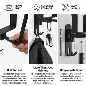 Support <span class=keywords><strong>mural</strong></span> pliable pour casque de moto JFG en aluminium spatial avec boule rotative en métal et porte-manteau – Prix de gros - Product Image 5