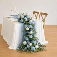 Rangkaian Bunga Tiruan Biru Putih Bertingkat, Siap Kirim, Custom, Mawar Hydrangea Buatan, Dekorasi Meja untuk Pernikahan, Pesta, dan Rumah