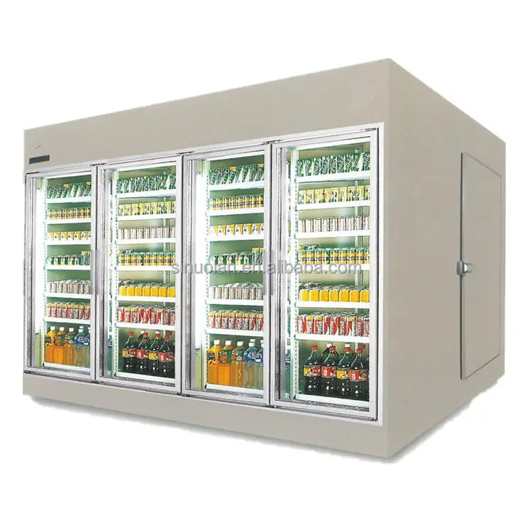 4 Pintu Kaca Komersial Remote Walk In Cooler Unit Pendinginan Lemari Es Berdiri Di Layar/Pendingin/Freezer/Lemari Es/Pendingin