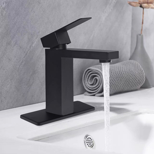 <span class=keywords><strong>Robinet</strong></span> de lavabo de salle de bain monocommande style rétro à poser sur le plan, finition noir mat, avec cartouche en laiton et bonde de vidange à levier, pour alimentation en <span class=keywords><strong>eau</strong></span> - Product Image 1