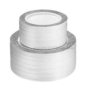 <span class=keywords><strong>Assiettes</strong></span> à dîner rondes en vrac de style évider à bas prix <span class=keywords><strong>Assiettes</strong></span> en plastique à cadre décoratif de mariage en or de récif antique - Product Image 5