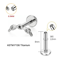 Anting-anting titanium zirkon berlapis emas 18K kualitas implan ASTM F136 JIAXIN, ulir dalam, untuk helix, tragus, bibir, pernikahan, dan aksesori tubuh.