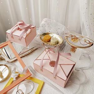 IMEE Luxury Fancy Square rettangolo alto blu floreale maespanine Cupcake Candy biscotto torta cottura sacchetto regalo scatola pieghevole con nastro - Product Image 6