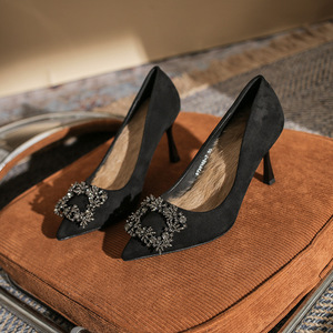 High <b>Heels</b> Women New Fine <b>Heel</b> Rhinester French Pointy Wedding Women's Single Shoes - Product Image 4