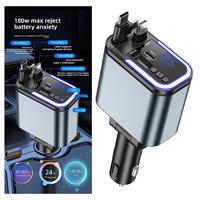 Nouveau chargeur de voiture rétractable 5-en-1 avec LED PD 3.0 180W, double charge rapide Type-C pour ordinateurs portables Android et montres connectées