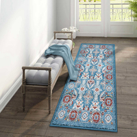 Tapis d'appoint très populaire au design floral antique bleu/blanc, fabriqué à la machine, à poils coupés et bouclés, adapté aux animaux domestiques et résistant aux taches