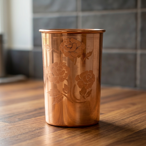 Pure Copper Water <b>Glass</b> with Magical Floral Engraved Design Handmade Copper Drinking <b>Tumbler</b> Elegant Metal Drinkware for Home - Product Image 4