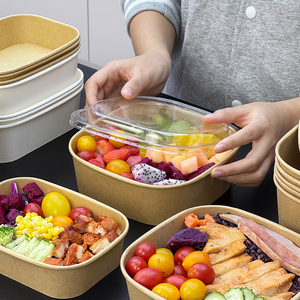 Bandeja de papel biodegradable desechable Rectangular personalizada de grado alimenticio, cuenco de embalaje, contenedor Bento cuadrado para ensalada de frutas con tapa - Product Image 5