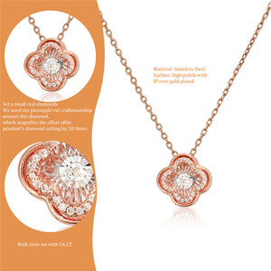 Moda di lusso trifoglio con diamanti <span class=keywords><strong>ciondolo</strong></span> in acciaio inossidabile collana in oro rosa con zircone cubico gemma <span class=keywords><strong>quadrifoglio</strong></span> pendente da donna - Product Image 4