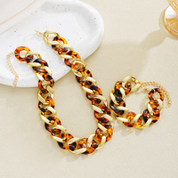Vente flash : Ensemble de bijoux collier et bracelet punk en résine CCB, motif léopard et géométrique, pour femme, style luxe léger, assorti à tout