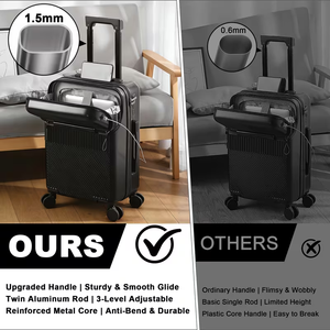 Valise de cabine professionnelle durable de 20 pouces avec roulettes, légère, port de chargement USB, porte-gobelet, ouverture frontale, design moderne, anti-vol. - Product Image 4