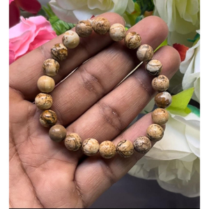 Picture Jasper <b>Bracelet</b>: Round <b>Gemstone</b> Beads, Stretch <b>Bracelet</b> Unisex Classic Style Certified Anniversary Gift - Product Image 2