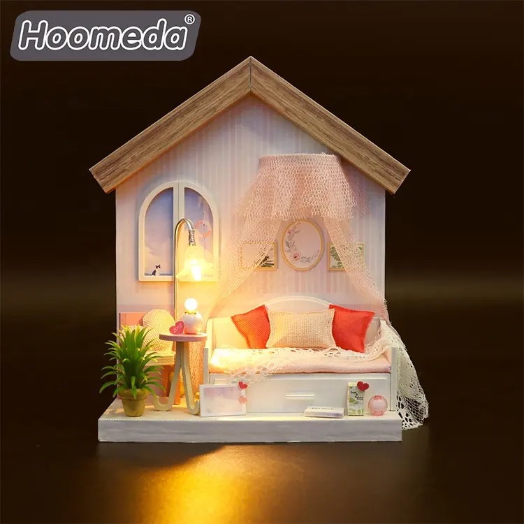 가구 나무로 되는 인형 놀이 분홍색 소녀 방 집 인형 집 나무